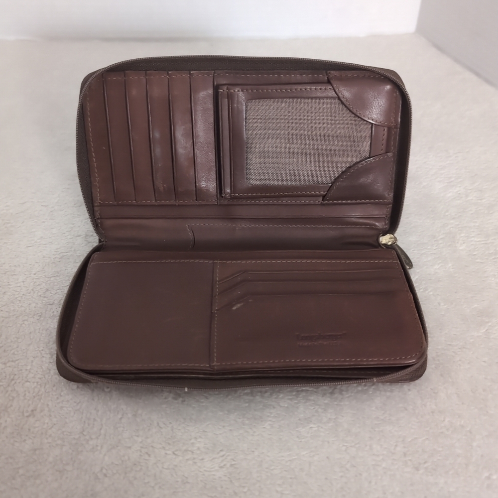 Longaberger Zip Around Leather  Wallet tMulti Compartment Brown 7”x 4” Womens - Picture 6 of 6